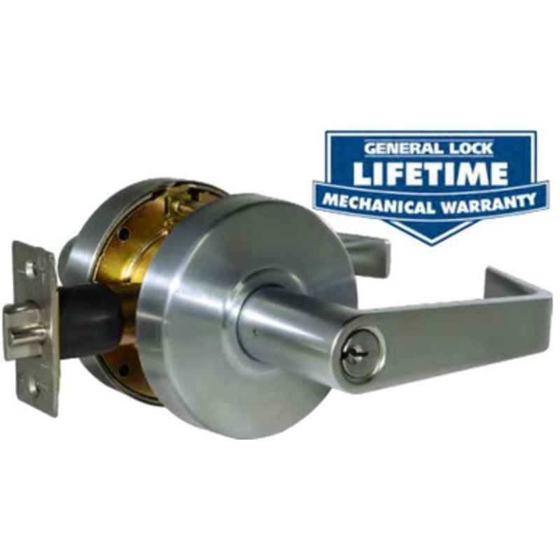 Cylindrical Leverset, Clutched S-Lever, Grade-2, Square Latch, Schlage C Keyway, 180 Degree, 2-3/4 Backset, ANSI F86 Strike, Satin Chrome, For Storeroom