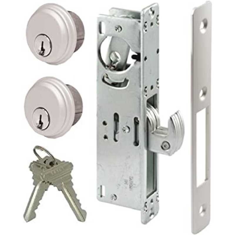 Storefront Door Mortise Lock Hook Deadbolt, Cylinders On Both Sides kit in Aluminum Finish