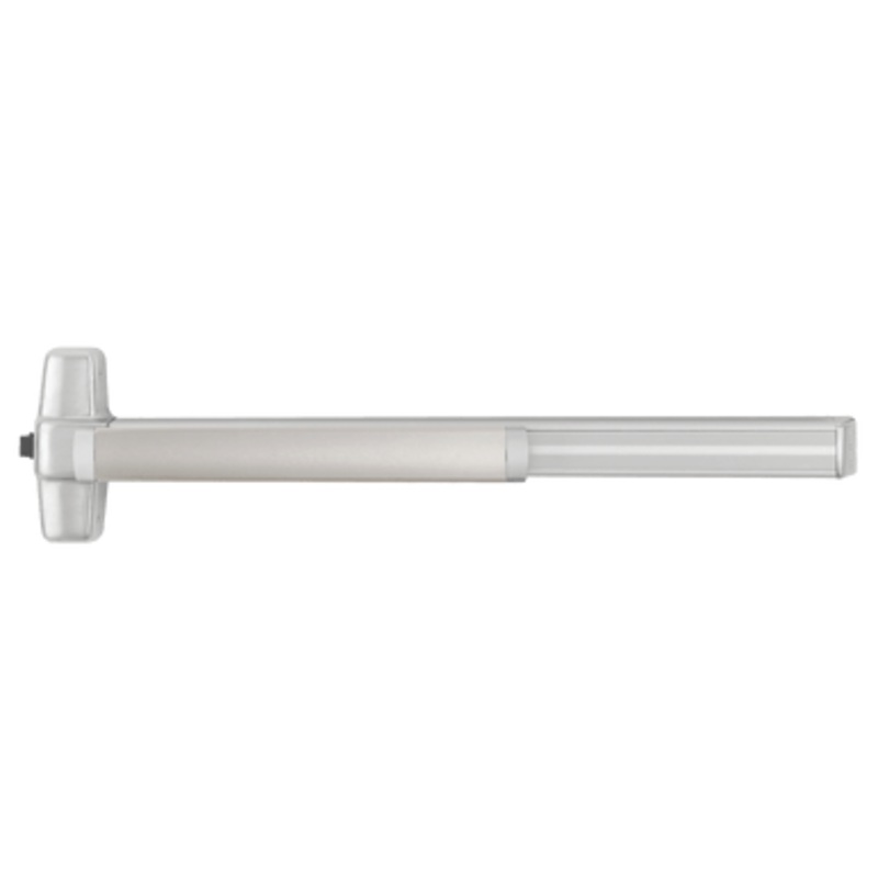 Von Duprin RXQEL99EO 3 26D Grade 1 Rim Exit Bar, Wide Stile Pushpad, 36 Device, Exit Only, Less Trim, Motorized Latch Retraction, Request to Exit Switch, Less Dogging, Satin Chrome Finish, Non-handed
