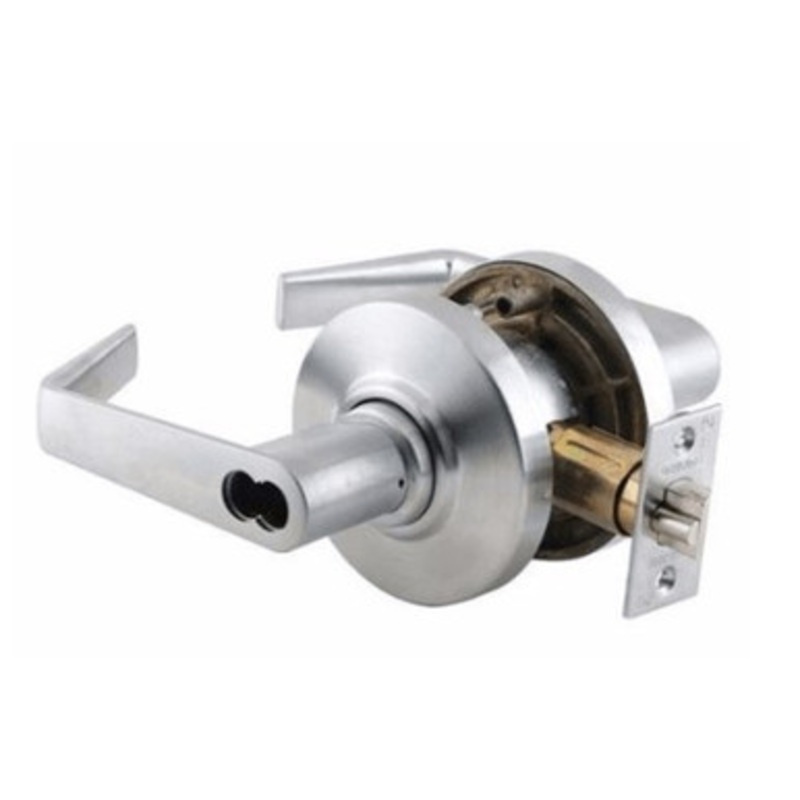 General Lock Cylindrical Leverset Clutched R-Lever, Grade-1SFIC Keyway Prepped 2-3/4 Backset, ANSI F84 Strike, Satin Chrome Classroom Function