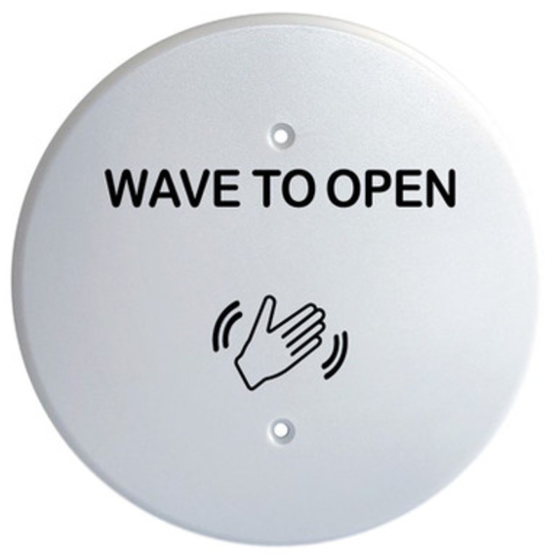 LCN 8310-813RWH Standard Duty Touchless Actuator, Round, Text & Wave Icon, White