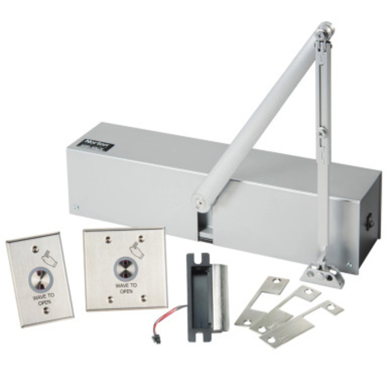 Norton 5630K1-SM 689 Surface Door Operator, Double Lever Arm, Push Side, Onboard Power, 700 Switch, Hes 1006Clb, Aluminum Painted