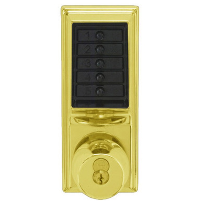 Simplex 1041S-05-41 Pushbutton Cylindrical Lock with Knob, Combination Entry, Passage and Schlage Core Override in Antique Brass