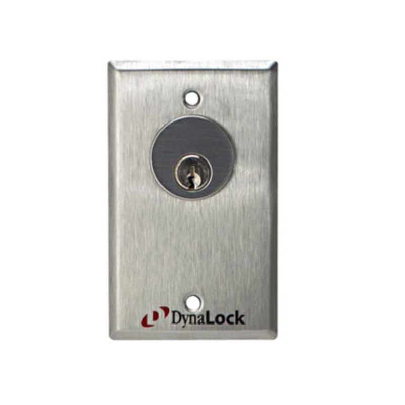 Dynalock 7005 Single Gang Mortise Keyswitch 1 Momentary 1 Maintained Single Pole Double Throw Satin Stainless Steel