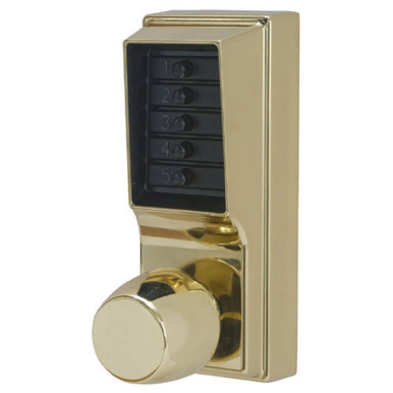 Simplex 1011-03-41 Pushbutton Cylindrical Lock with Knob Combination Entry only and no Key-Override in Bright Brass