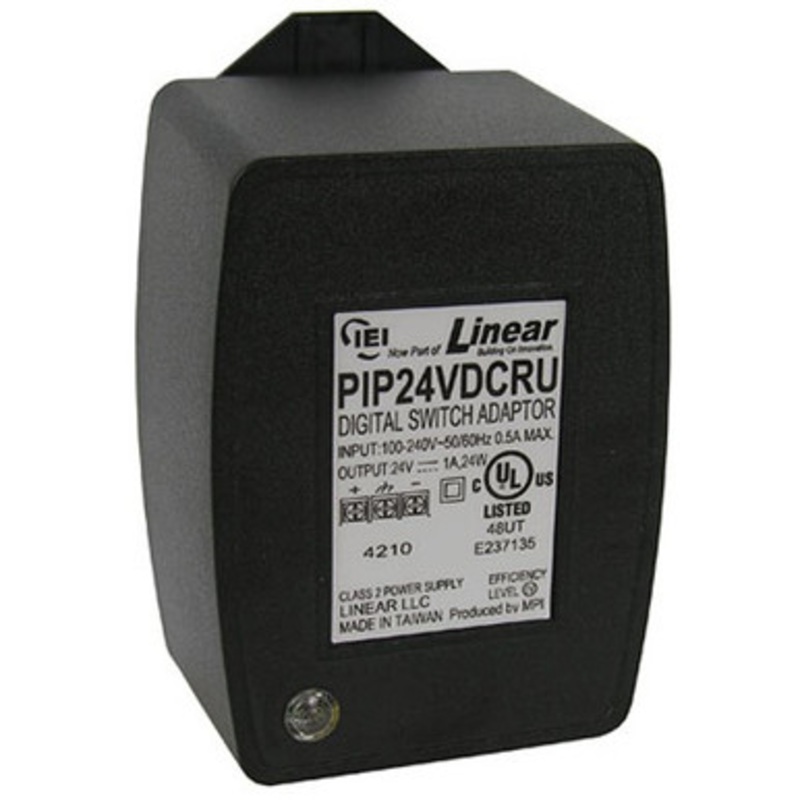LINEAR PIP24VDCRU 0-291324RU Power Supply, Plug-In, Auto-Resetting Poly Fuse, 100 to 240 Volt AC at 50/60 Hertz Input, 24 Volt DC at 1 Ampere, 24 Watt, Output, 2.5 Width x 2.25 Depth x 3.5 Height