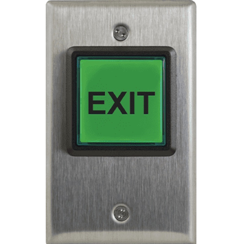 Dortronics 5215-SPBxE3 Illuminated Square Green Push Button (Exit)