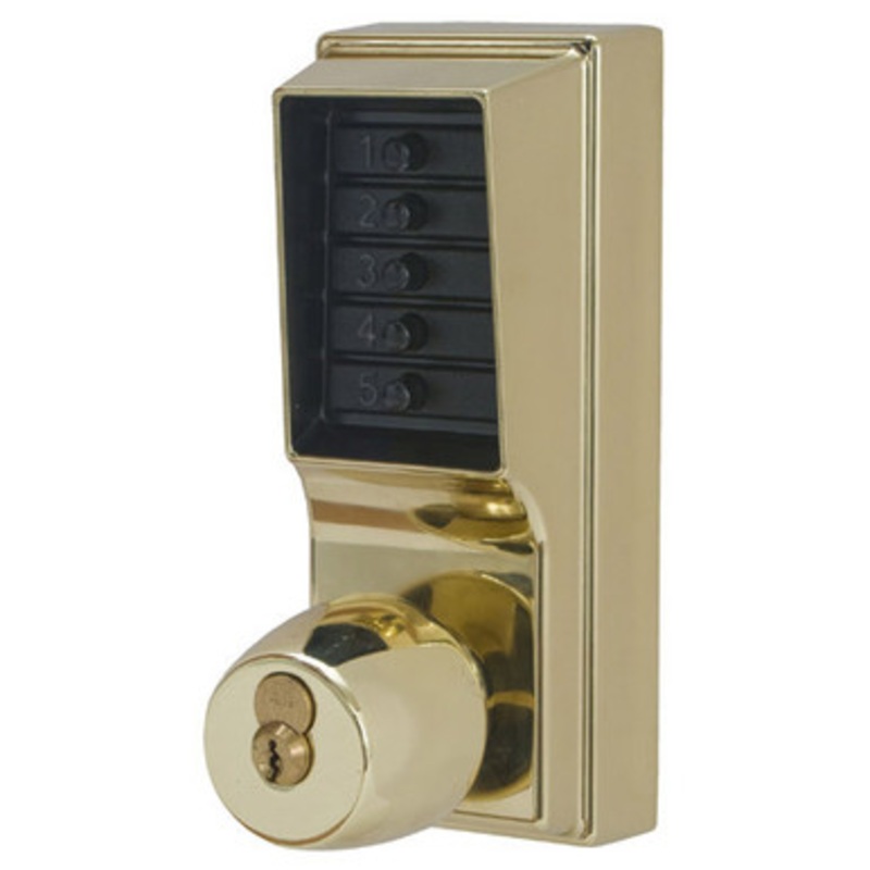 Simplex 1041R-03-41 Pushbutton Cylindrical Lock with Knob, Combination Entry, Passage and Sargent Core Override in Bright Brass