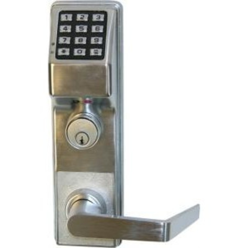 Alarm Lock ETDLS1G-26DP11 Trilogy Exit Trim Precision Standard Rim Cylinder Straight Lever Keypad Only in Satin Chrome