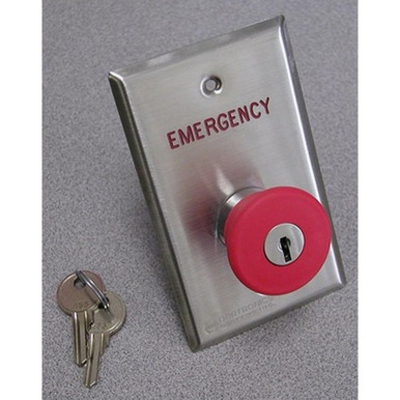 Dortronics D5211-MP23/KRxLxE3 Maintained Key Reset Latching Action 1-9/16 Red Button Double Gang Plate w/ Bicolor LED (Emergency Release)