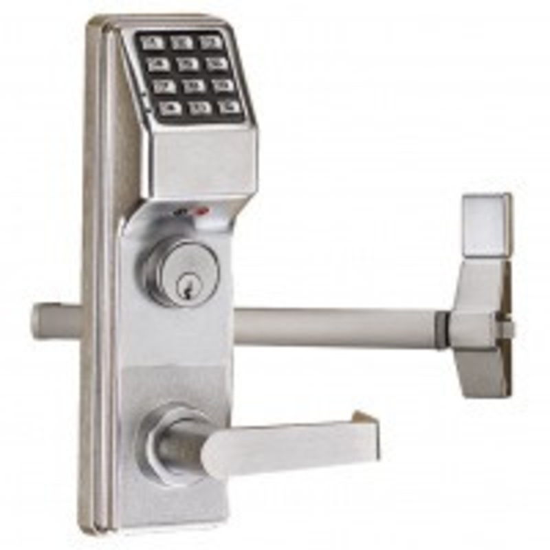 Alarm Lock ETDLS1G-26DY71 Trilogy Exit Trim Yale Standard Rim Cylinder Straight Lever Keypad Only in Satin Chrome