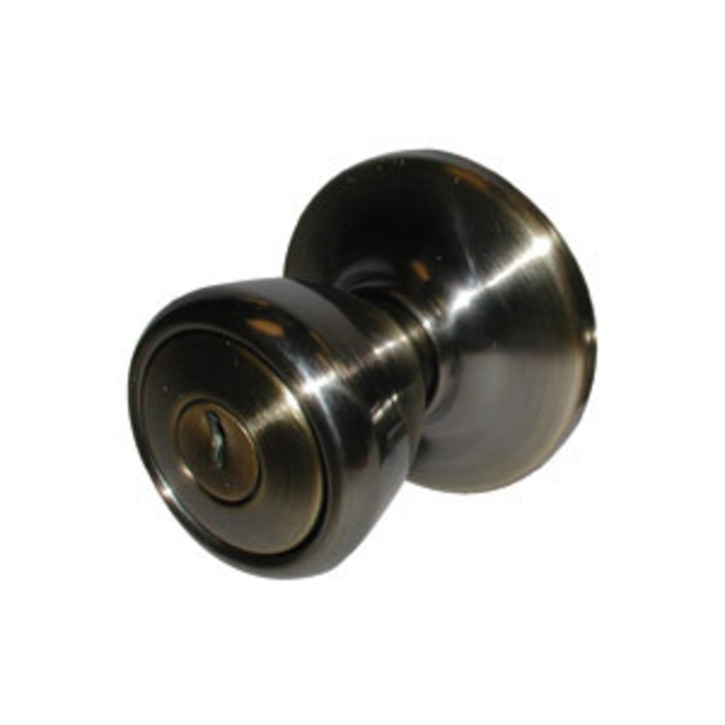 General Lock Entry Lock, T Knob Design, US5 Antique Brass Finish, Kwikset Keyway, 6-Way Latch, Grade 3