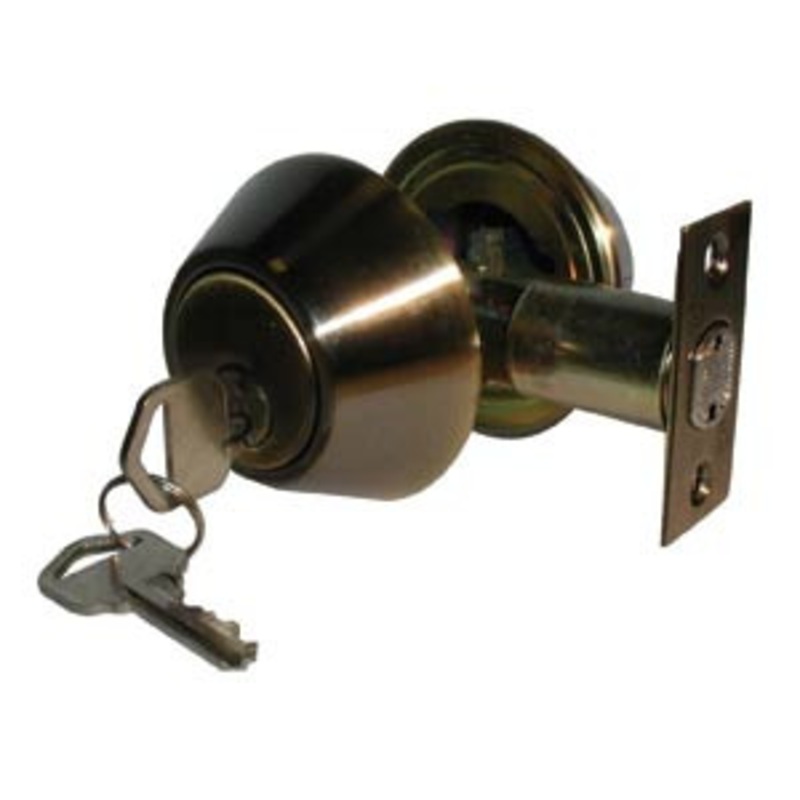 General Lock Double Cylinder Deadlock, US5 Antique Brass Finish, Kwikset Keyway, Adjustable Bolt, Grade 3