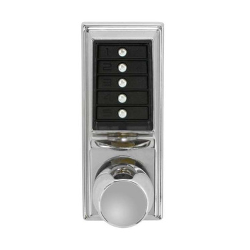 Simplex 1011-026-41 Pushbutton Cylindrical Lock with Knob Combination Entry only and no Key-Override in Bright Chrome