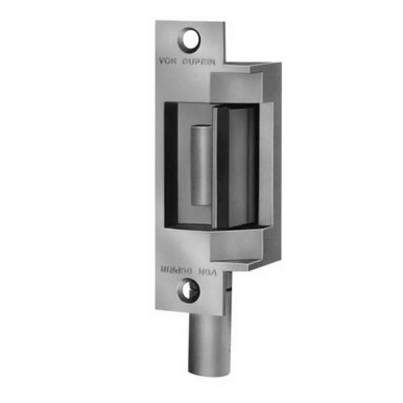 Von Duprin 6210 24V US4 Electric Strike, Fail Secure (Electrically Unlocked) 24VDC, 4-7/8 x 1-1/4 Faceplate, Fire-rated, For use with Mortise Locks on Single Doors, Hollow Metal or Aluminum Frame, Satin Brass Finish