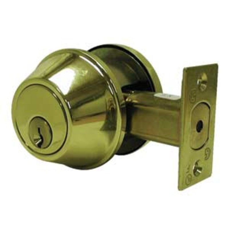 General Lock Single Cylinder Deadlock, US3 Polished Brass Finish, 6-Way Adjustable Latch, Schlage C Keyway, Grade 2-1