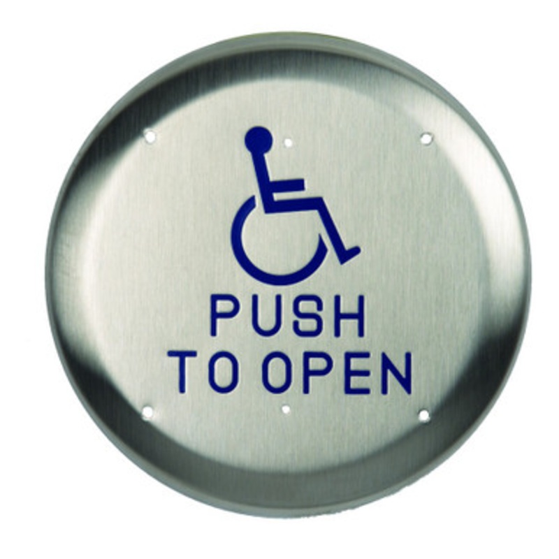 Rutherford Controls RCI 950HP4-MO Momentary 4-1/2 Round Stainless Steel Pushplate Handicap & Push to Open