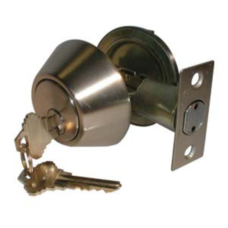 General Lock Single Cylinder Deadlock, US15 Satin Nickel Finish, Schlage C Keyway, Adjustable Bolt, Grade 3