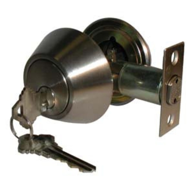 General Lock Double Cylinder Deadlock, US15 Satin Nickel Finish, Schlage C Keyway, Adjustable Bolt, Grade 3