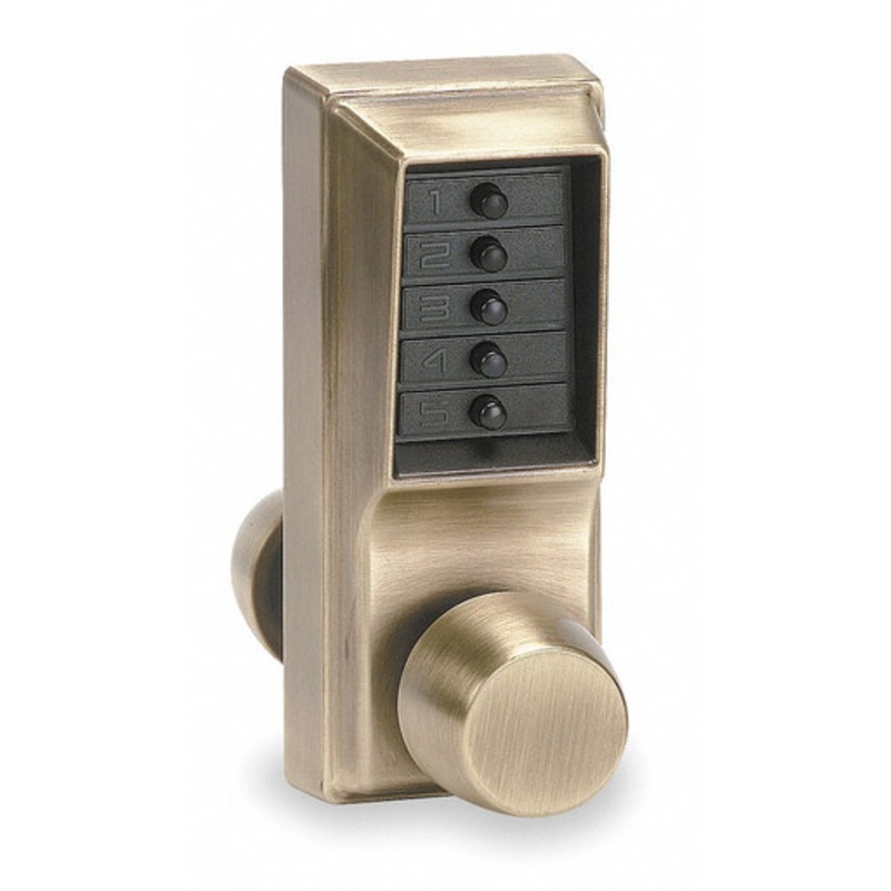 Dormakaba 1031-05-41 Passage Pushbutton Cylindrical Lock with Knob, Combination Entry, Passage and no Key-Override in Antique Brass