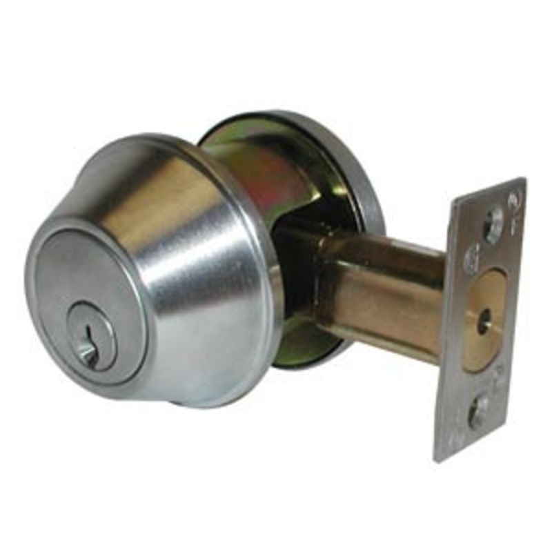 General Lock Single Cylinder Deadlock, US26D Satin Chrome 6-Way Adjustable Latch, Schlage C Keyway, Grade 2