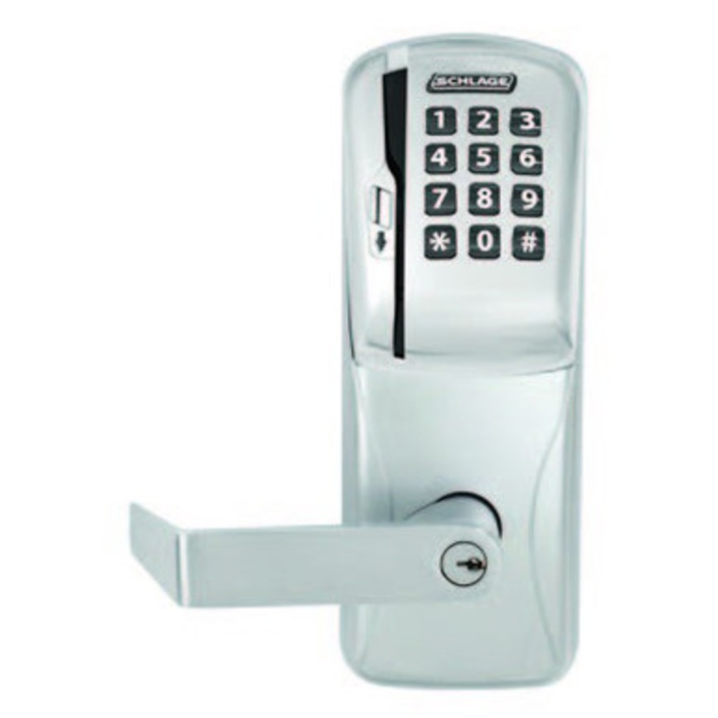 Schlage CO200CY50MSKRHO626PR Grade 1 Standalone Electronic Cylindrical Lock, Office Function, Magnetic Stripe and Keypad (Swipe), Rhodes Lever, With Schlage Standard Cylinder, Satin Chrome Finish