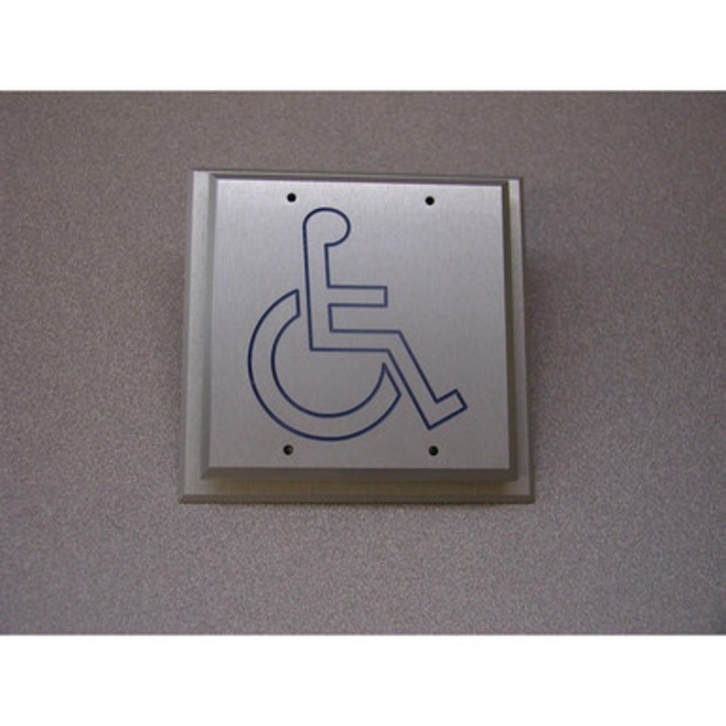 Dortronics D5286-P24xHCP2 Maintained Action Push Plate Double Gang Switch Handicap Blue Logo Push To Open