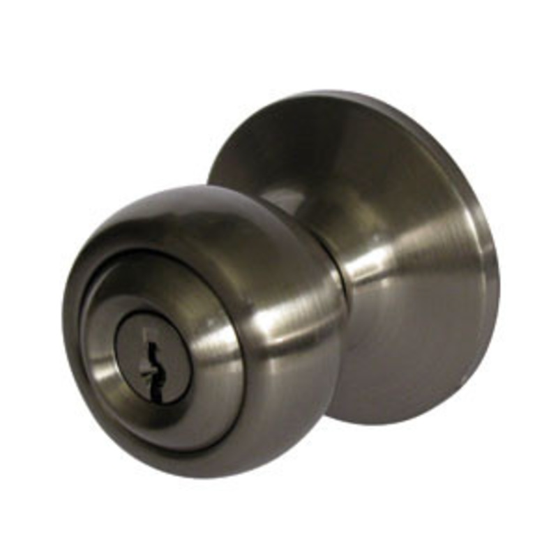 General Lock Entry Lock, P Knob Design, US15 Satin Nickel Finish, 6-Way Latch, Grade 3
