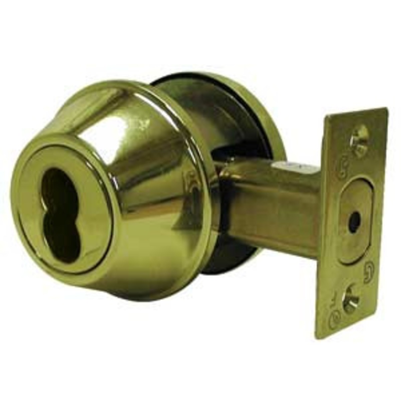 General Lock Single Cylinder Deadlock, US3 Polished Brass Finish, 6-Way Adjustable Latch, Small Format IC Core Prep, Grade 2 Door Thickness 1-9/16-2