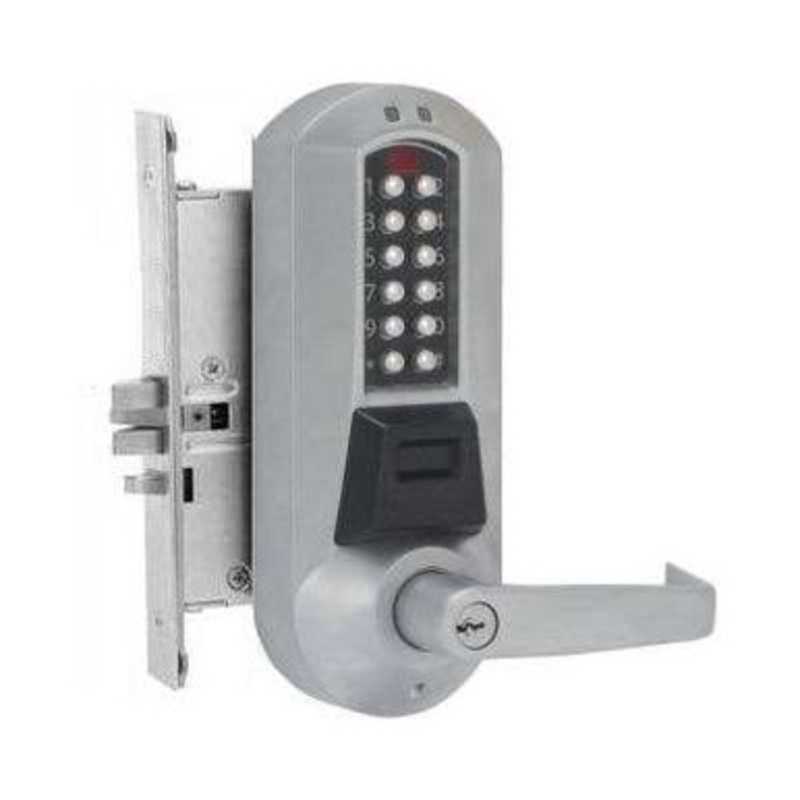 Dormakaba E-Plex 5700 series Model E5766XS Proximity Card and Pin Code access control for MORTISE Doors (without Deadbolt) – SCHLAGE Key-in-Lever Included.