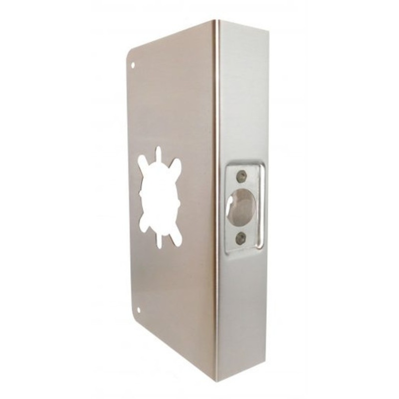 General Lock Remodeling Wrap-Around Plate for Cylindrical Locks with Thru-Bolts, 2-3/4 Backset, 1-3/4 Door, 2-1/8 Crossbore Hole, 4-3/4 Wide X 9 High, US32D Brushed Stainless Steel Finish