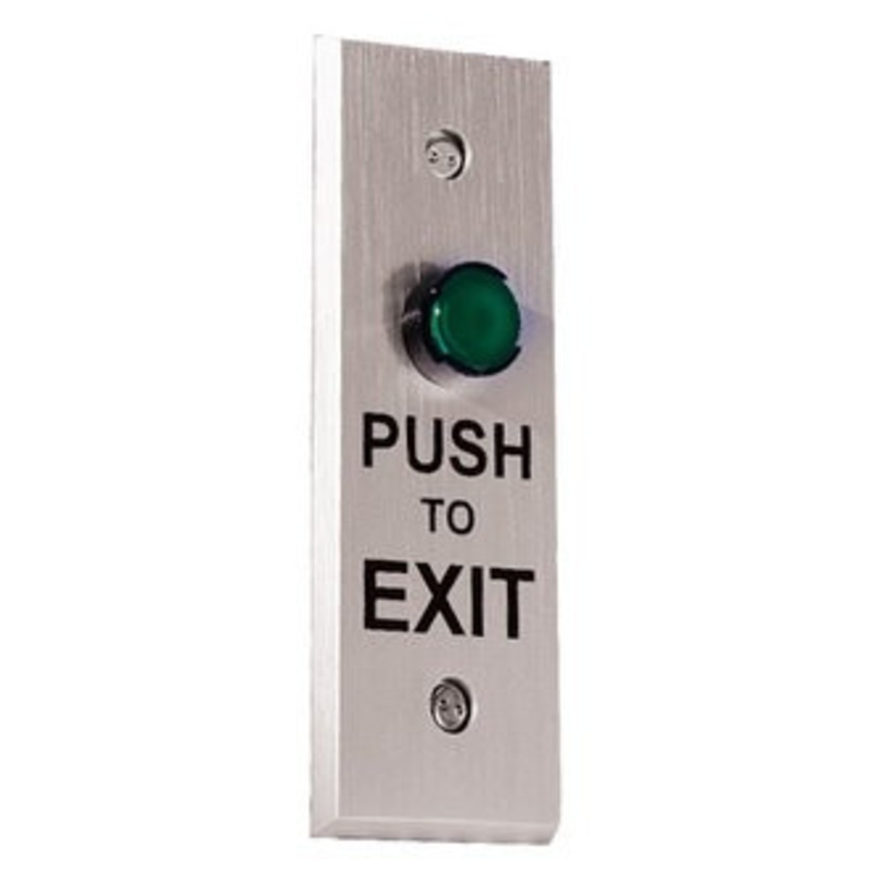 Alarm Lock PE2S 1.625 Wide x 4 Tall Narrow Switch Plate with Square Green Illuminated Exit Button